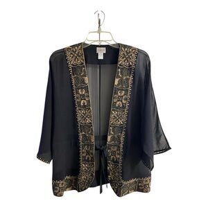 Chico's Black and gold tones embellished Silk Kimono Medium